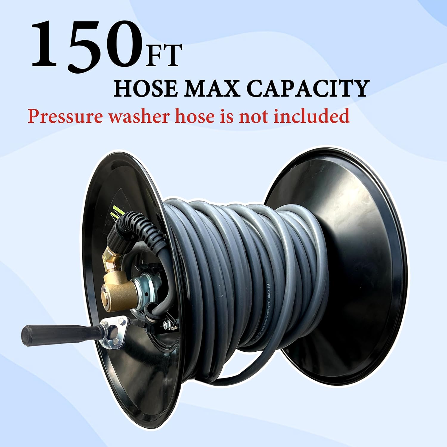 M MINGLE High Pressure Washer Hose Reel 150ft, Heavy Duty Steel Hose Reel, Manual Crank Power Washer Hose Reel with 3/8" Pressure Wash Whip Hose, Swivel Arm and Mounting Bracket, 4000 PSI - Image 2